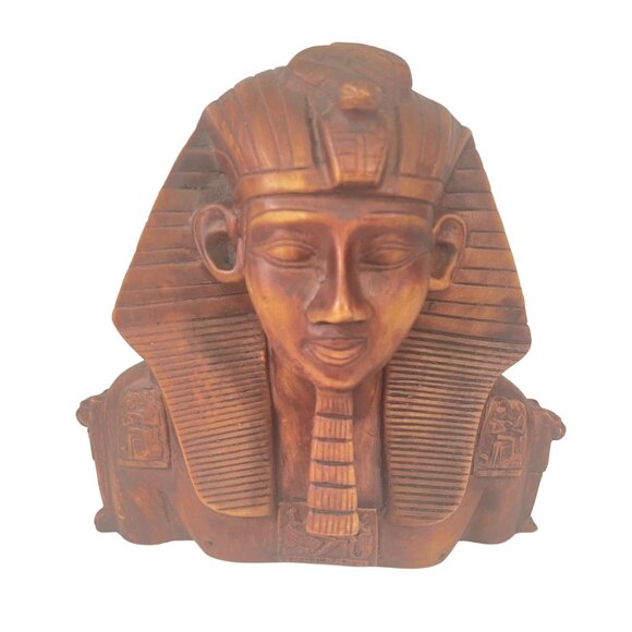 King Tut Tutankhamum Bust Statue 7.5 Inch Wood/Resin - Picture 1 of 5